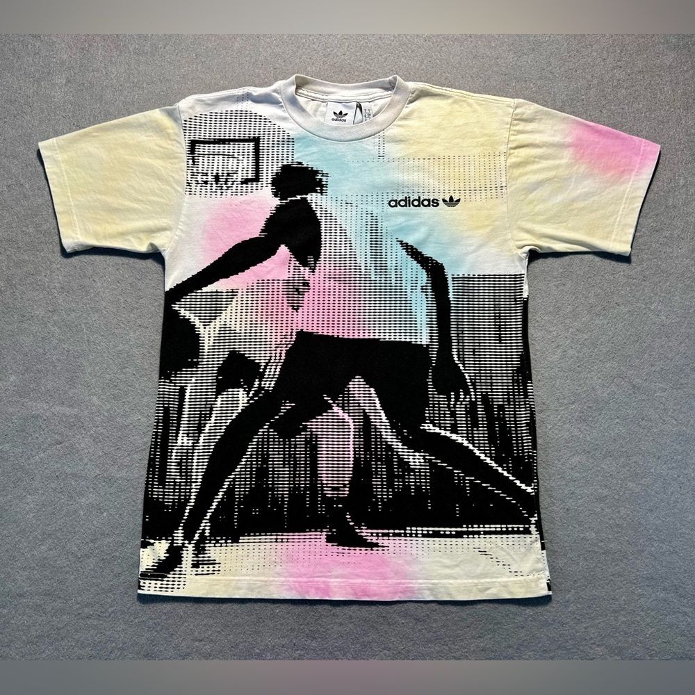 Adidas Men’s Basketball Graphic T-Shirt Small Solar Pink Light Aqua Tie-Dye